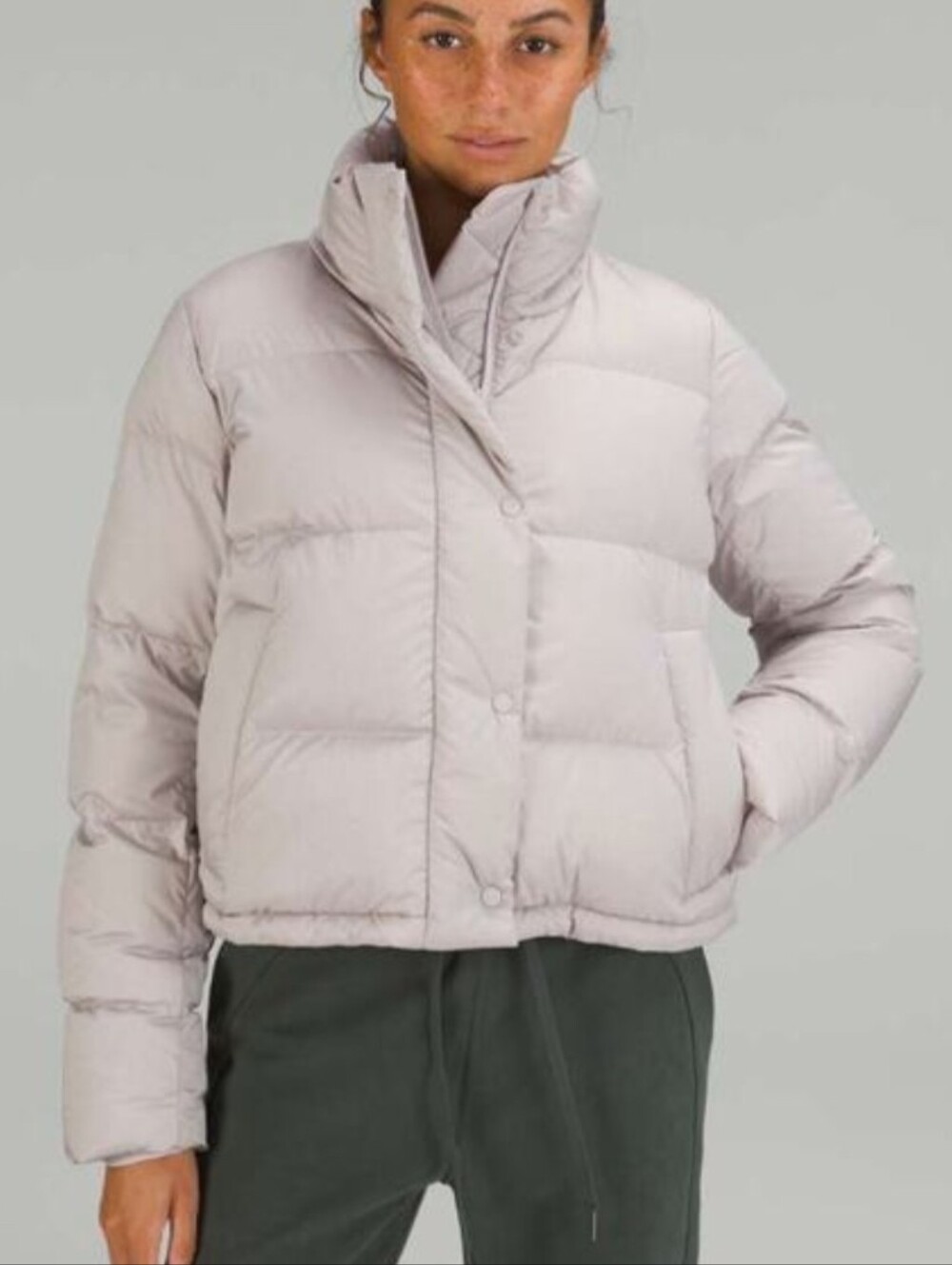 Lululemon Wunder Puff Cropped Down Fill Jacket Heathered Natural Ivory Size 8